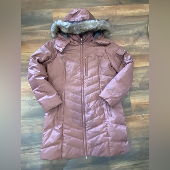 Eddie Bauer Sun Valley Down Parka Misty Rose Fur Trim Jacket Coat Puffer PinkEUC - Picture 5 of 9